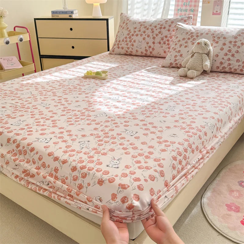 Floral Washed Cotton Fitted Sheet | Single-King
