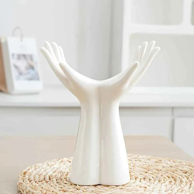White Ceramic Handmade Vase - Exquisite Home Decor, Artistic Flower Arrangement Vase for Living Room or Tabletop Display
