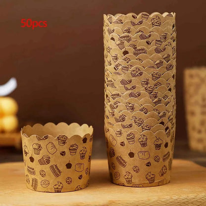 50pcs, Heat-Resistant Kraft Paper Muffin Cups for Baking and Serving - Small Kitchen Accessories for Cakes, Pastries, and More