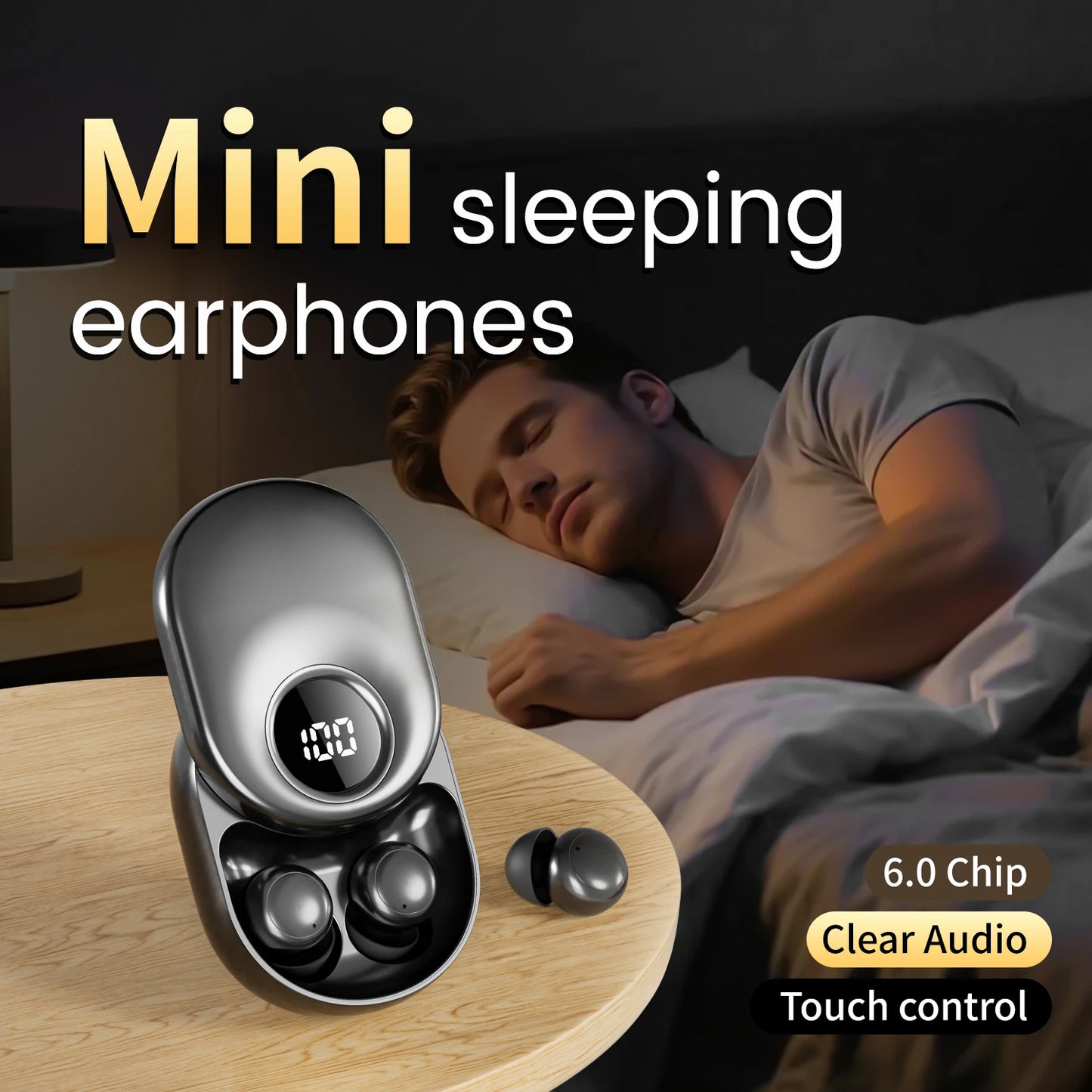 SK55 Sleep Earbuds – Bluetooth 6.0, Noise Cancelling, Zero Ear Pressure, Invisible Flat Design