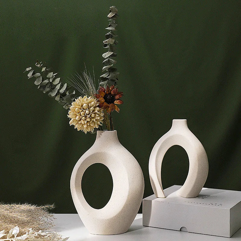 Ensemble de 2 vases en céramique d'imitation moderne, vases à fleurs décoratifs creux au design scandinave médiéval pour la décoration intérieure