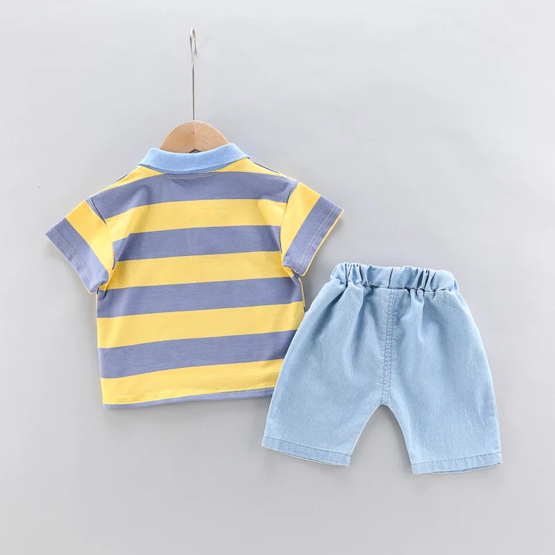 Baby Boys Polo Shirt & Denim Shorts 2-Piece Set