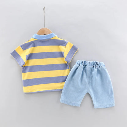 Baby Boys Polo Shirt & Denim Shorts 2-Piece Set