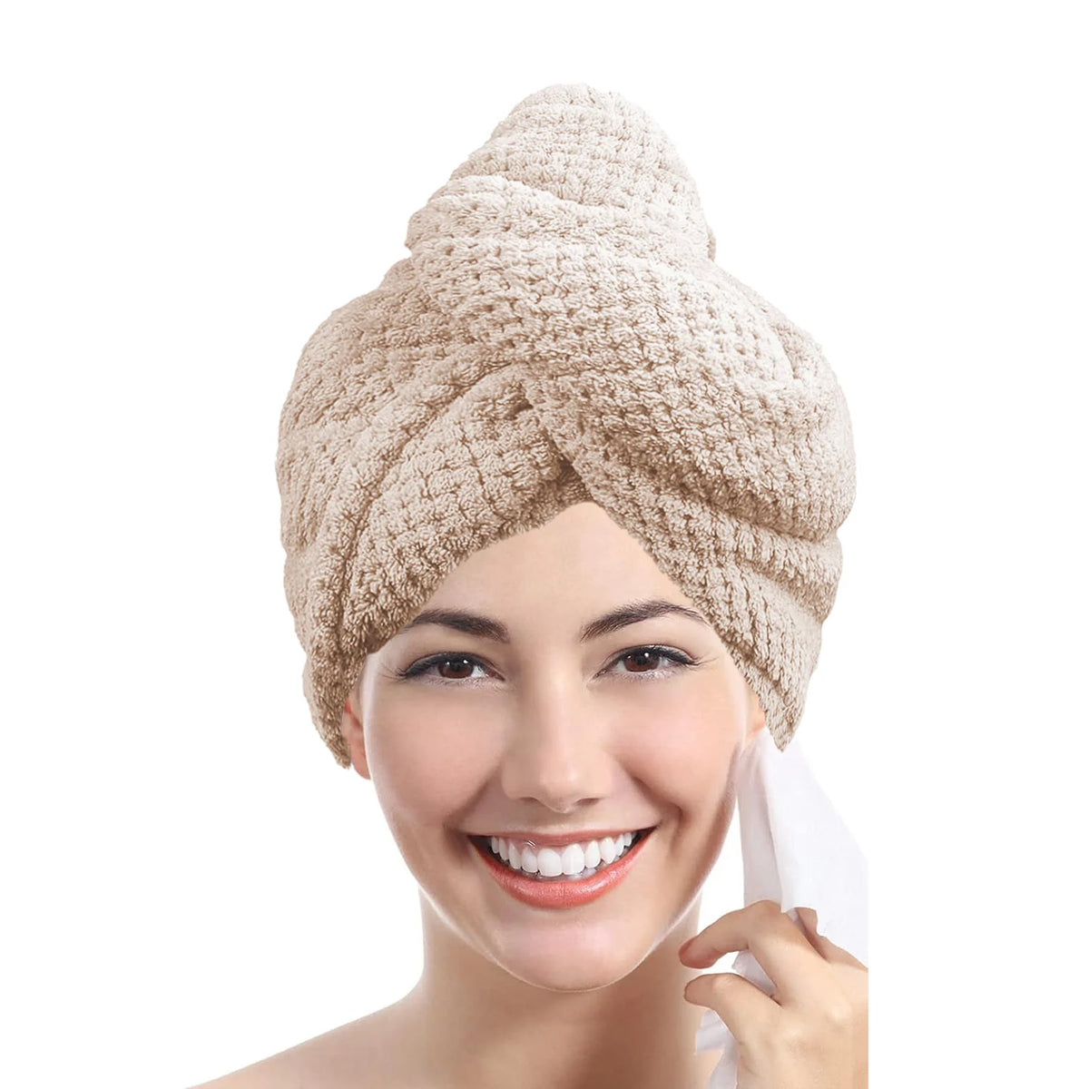 Solid color hair towel Textured dry hair cap 9.8 "X 25.5" absorbent hair