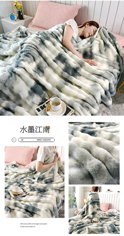 Gradient Bubble Fleece Throw Blanket Cozy Soft Plush Multipurpose Nap Blanket for Bedroom Sofa Faux Rabbit Fur Travel Blankets
