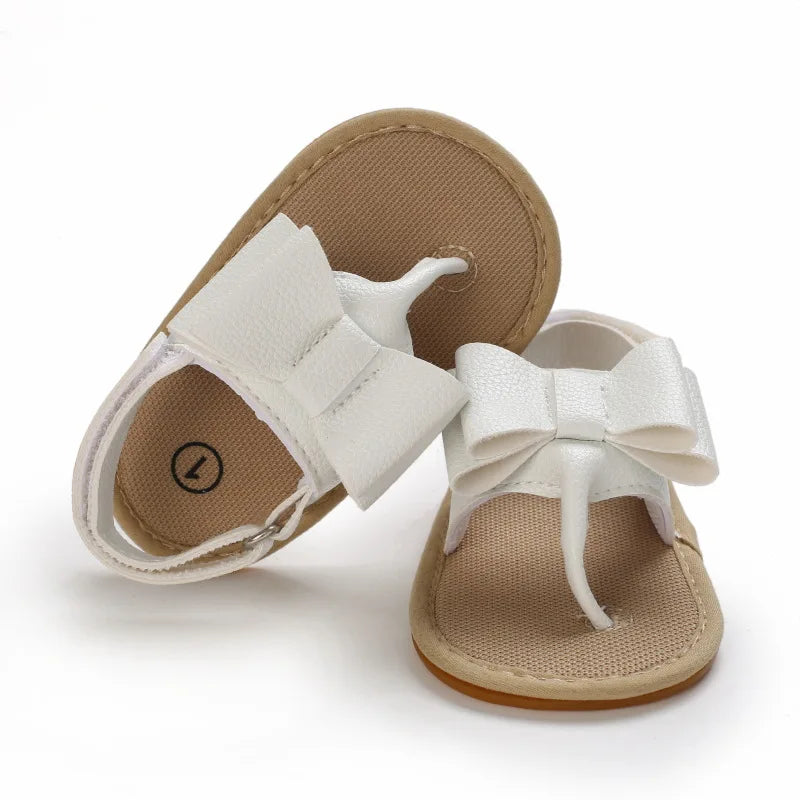 Classic Leather Baby Sandals Baby Boys Baby Girls Non-slip Solid Color Bow Baby Walking Soft Rubber Bottom Hundred Garden Shoes
