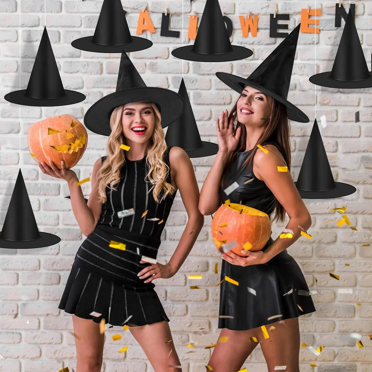 12 Pcs Halloween Witch Hat Decorations Outdoor Indoor, Floating Witch Hats Hanging Witches Hats Bulk, Thickened Wizard Hats With