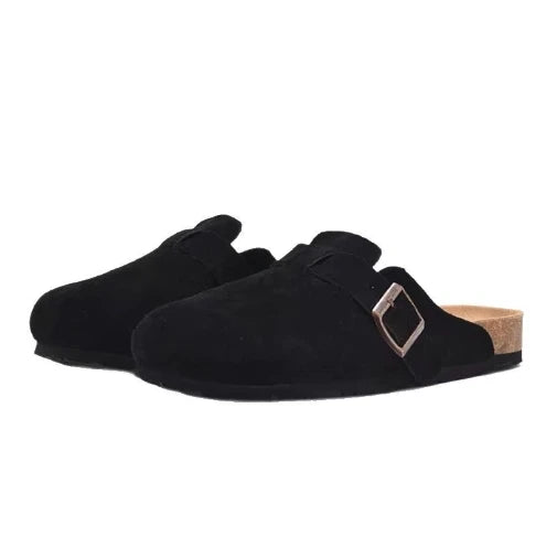 Leather Slippers Women Summer Luxury Sandals Baotou Cork Bottom Half Slippers Outside Cow Suede Flat Slippers Womens Shoes