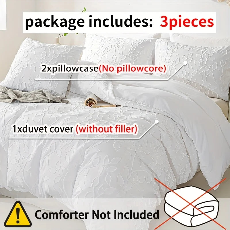 Tufted Leaf Duvet Cover Set, 3-Piece, Bohemian Cream