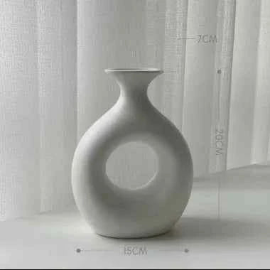 Ceramic Vase Hollow Pipe Irregular Hand-made Vase White Rough Pottery and Porcelain Crafts Floral Arrangement Accessories