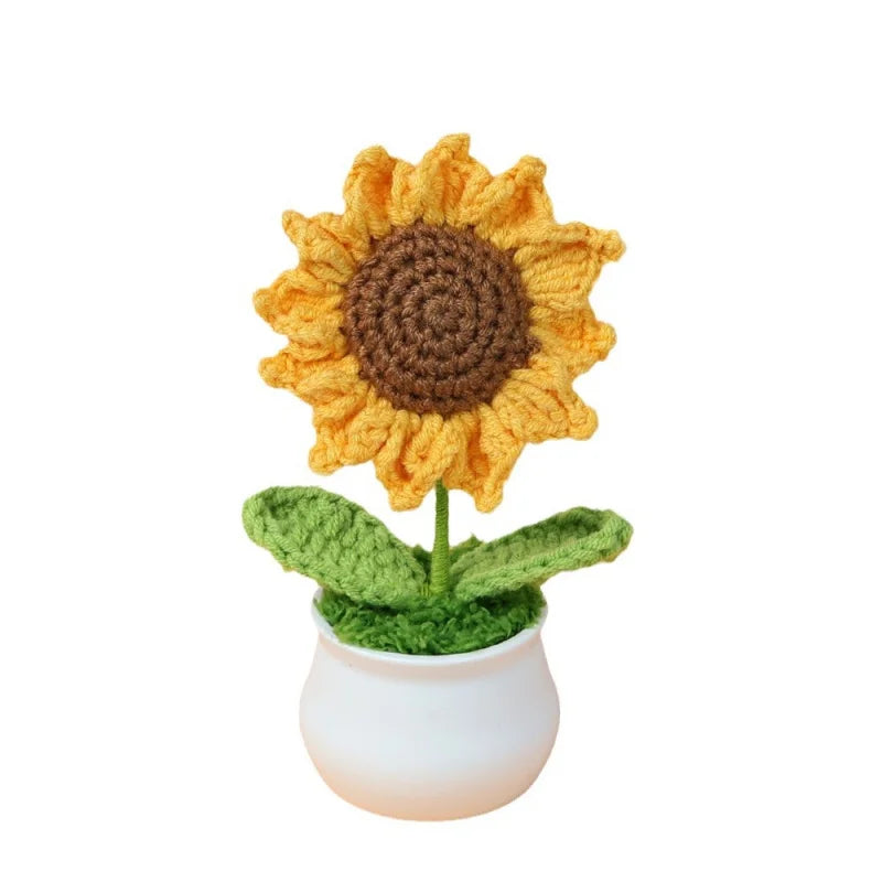 Handmade Yarn Knitted Sunflower Ornament Potted Plant Bouquet Wedding Decoration Home Decor Photography Props Holiday Gift