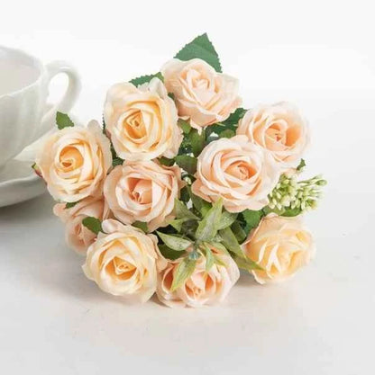 Uflower 10 Heads Flowers Scrapbooking Silk Roses Wedding Party Christmas Bouquet Household Products Vases for Home Decoration