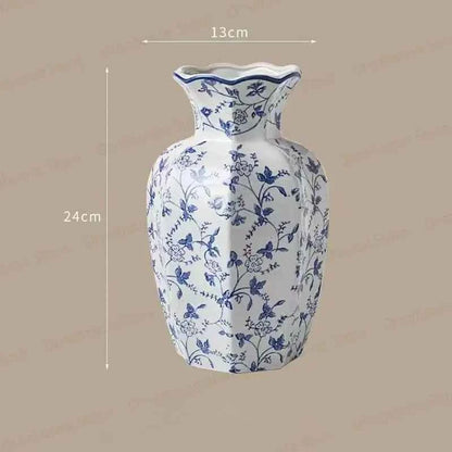 New Chinese Retro Blue and White Porcelain Vase, A Fresh and Elegant Living Room Floral Decoration Ornament Vases