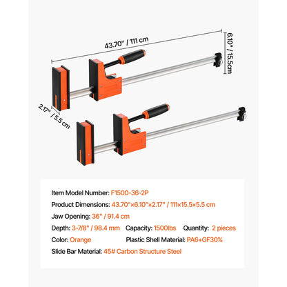 Bar Clamps 2Pcs 50" Parallel Clamp Set F Clamp with 1100lbs Load Limit High-Strength Plastic and Carbon Steel Wood Clamp