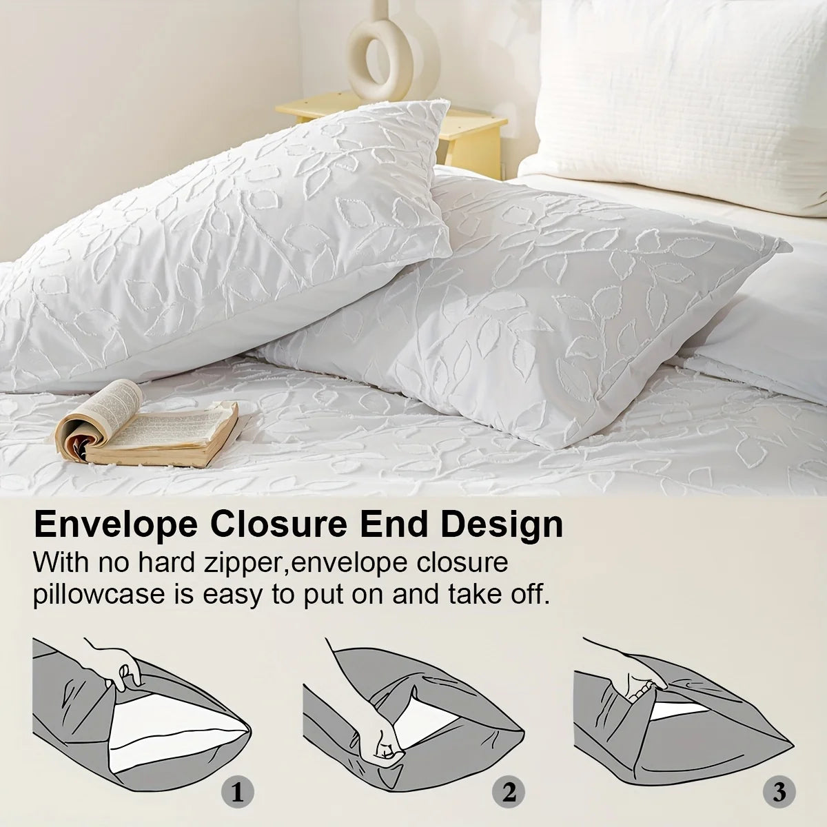Tufted Leaf Duvet Cover Set, 3-Piece, Bohemian Cream