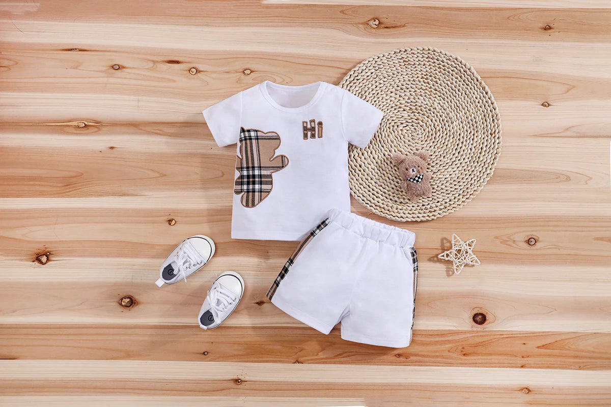 Checked Bear Print Tee & Shorts 2-Piece Set