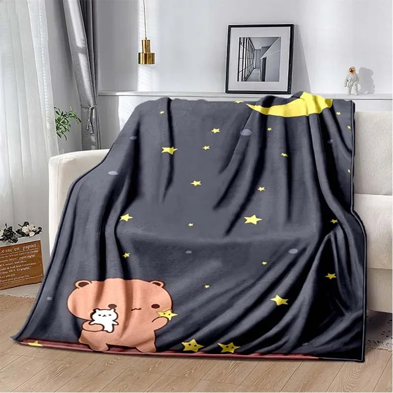HD Cartoon Printed Bear Dad Blanket Cute Cloth Dudu Series Children's Warm Flannel Soft and Comfortable Home Bed Warm Gift
