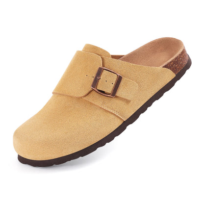 Crestar Women's Cow Suede Leather Clogs – Antislip Cork Sole Mules