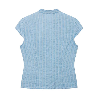 Women's Trendy Striped Short Sleeve Blouse – O-Neck Casual Commute Comfortable Summer Shirt