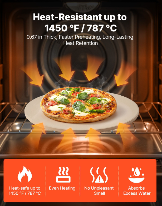 Large 15" Cordierite Baking Stone with Metal Peel Scrape 1450F Heat Resistant Pizza Stone Pizza Tools in Box Packaging
