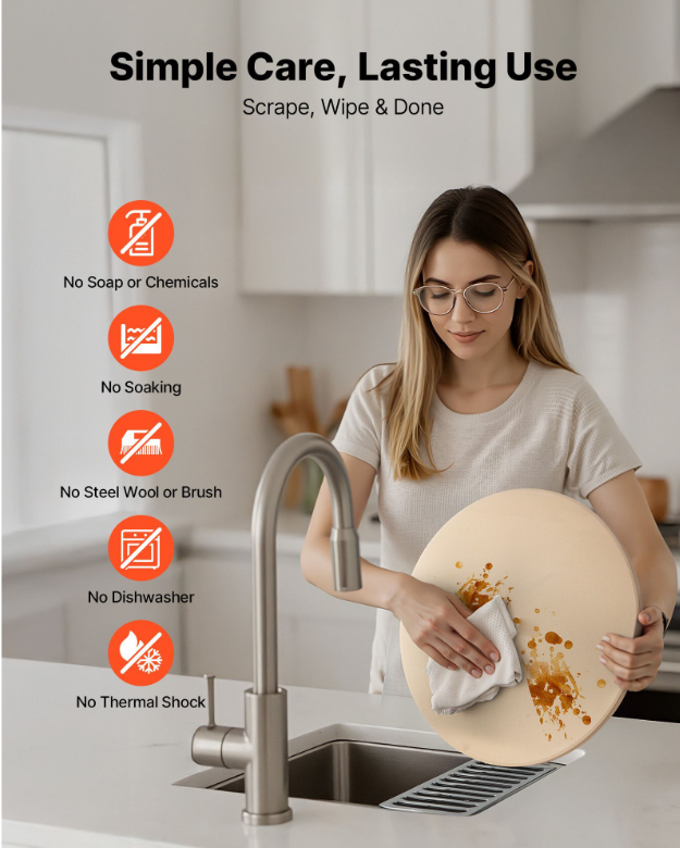 Large 15" Cordierite Baking Stone with Metal Peel Scrape 1450F Heat Resistant Pizza Stone Pizza Tools in Box Packaging