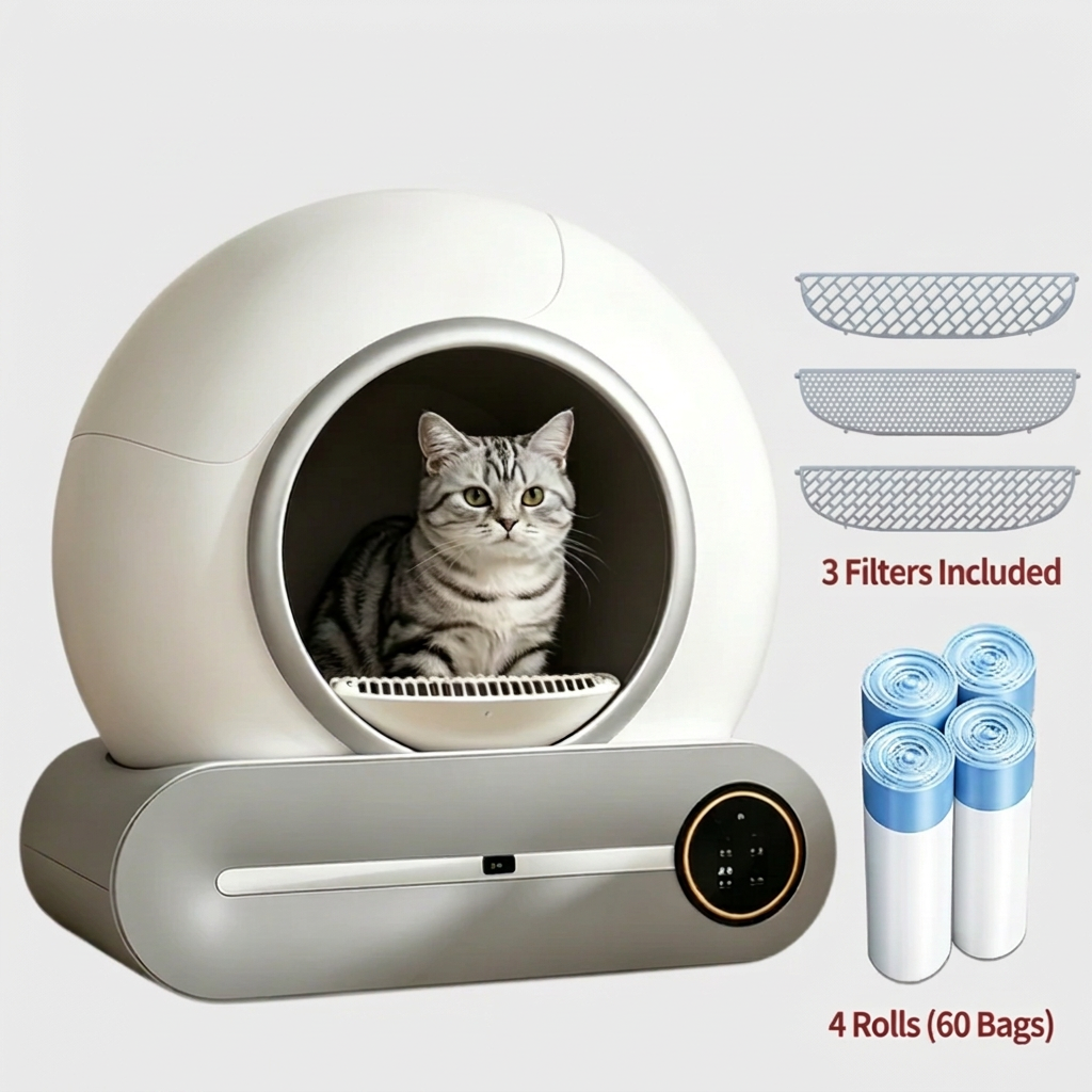 Self Cleaning Cat Litter Box, Automatic Cat Litter Box 65L APP Control, Smart Toilet for Multiple Cats, US Stock Ready Ship