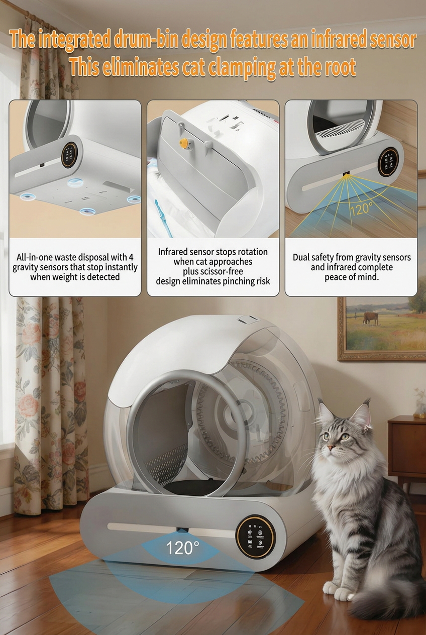 Self Cleaning Cat Litter Box, Automatic Cat Litter Box 65L APP Control, Smart Toilet for Multiple Cats, US Stock Ready Ship
