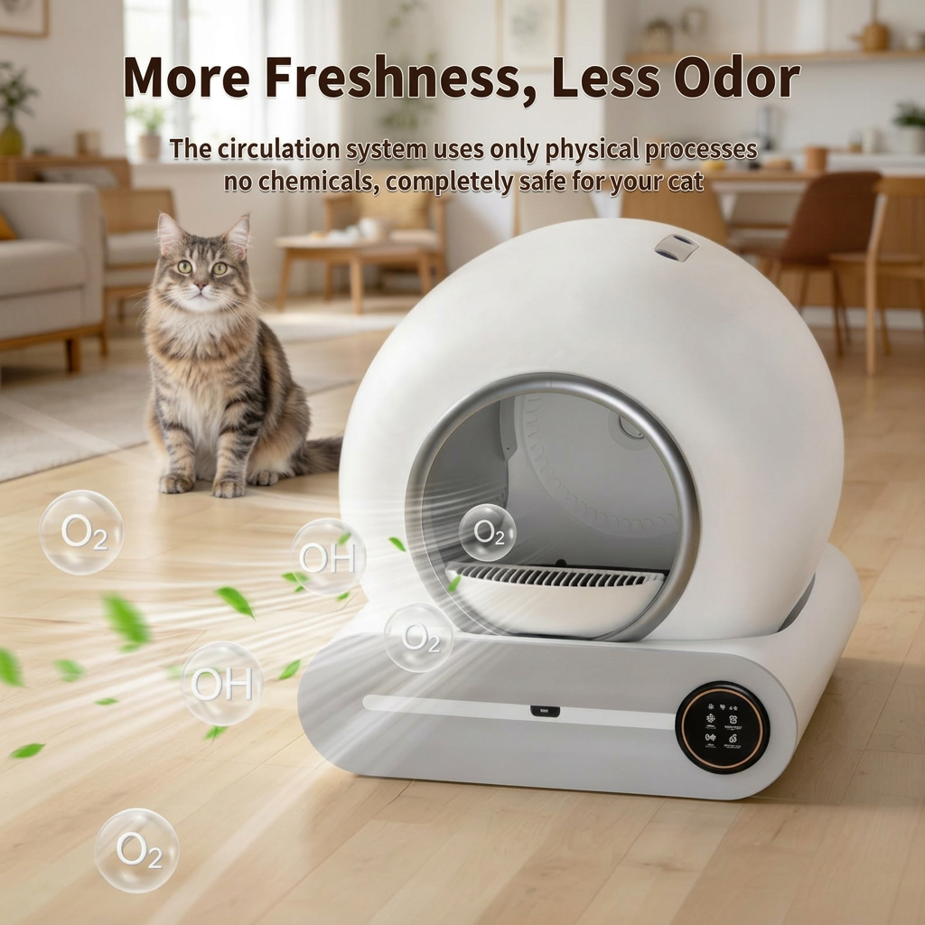 Self Cleaning Cat Litter Box, Automatic Cat Litter Box 65L APP Control, Smart Toilet for Multiple Cats, US Stock Ready Ship