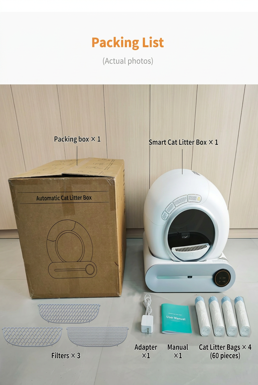 Self Cleaning Cat Litter Box, Automatic Cat Litter Box 65L APP Control, Smart Toilet for Multiple Cats, US Stock Ready Ship