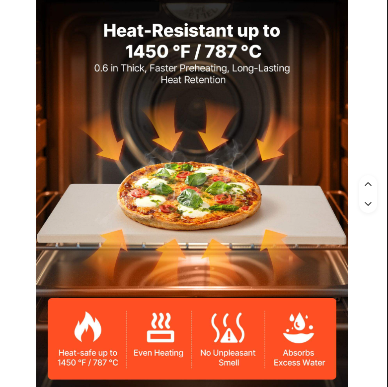 16 X 14 X 0.6 Inch Rectangular Cordierite Pizza Stone Large Baking Stone Scraper 1450Fahrenheit Heat Resistant for Oven Use