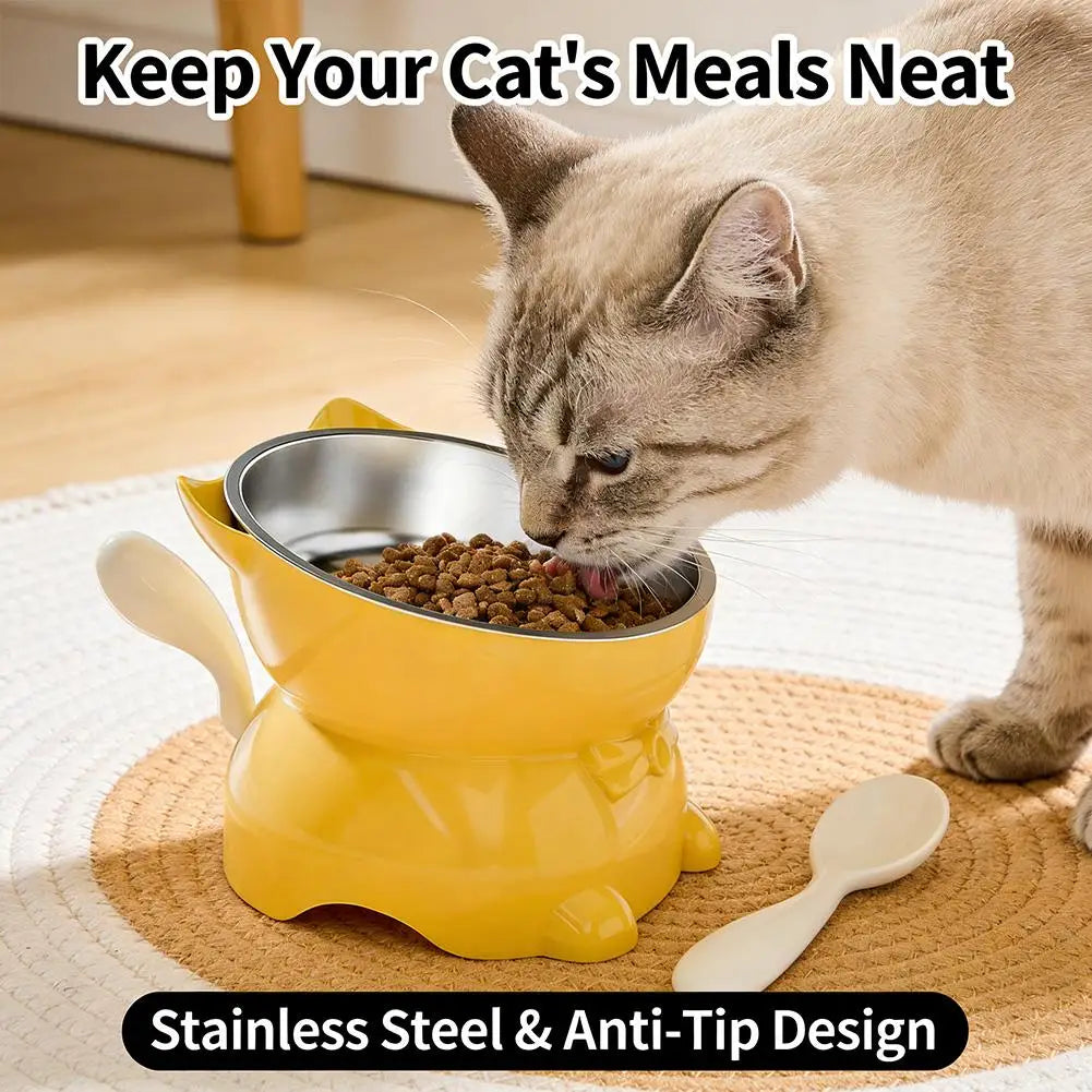 Elevated Stainless Steel Cat Bowl with Ear-Shaped Stand
