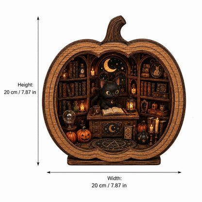 Black Cat Stand Cat Bookshop Pumpkin Figurine Black Pumpkin Scene Display Stand Halloween Pumpkin Figurine
