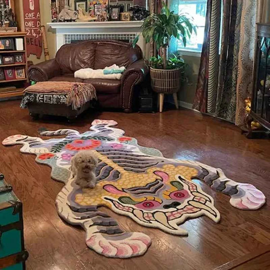 VIKAMA Tiger-shaped Rug - Warm and Slip-resistant Bedside Rug for Bedroom, Living Room Floor Mat, Home Decoration