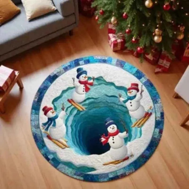 Christmas Round Carpet Blue Snow 3D Printed Decorative Rug Living Room Christmas Party Decoration Anti Slip Mat Christmas Gift