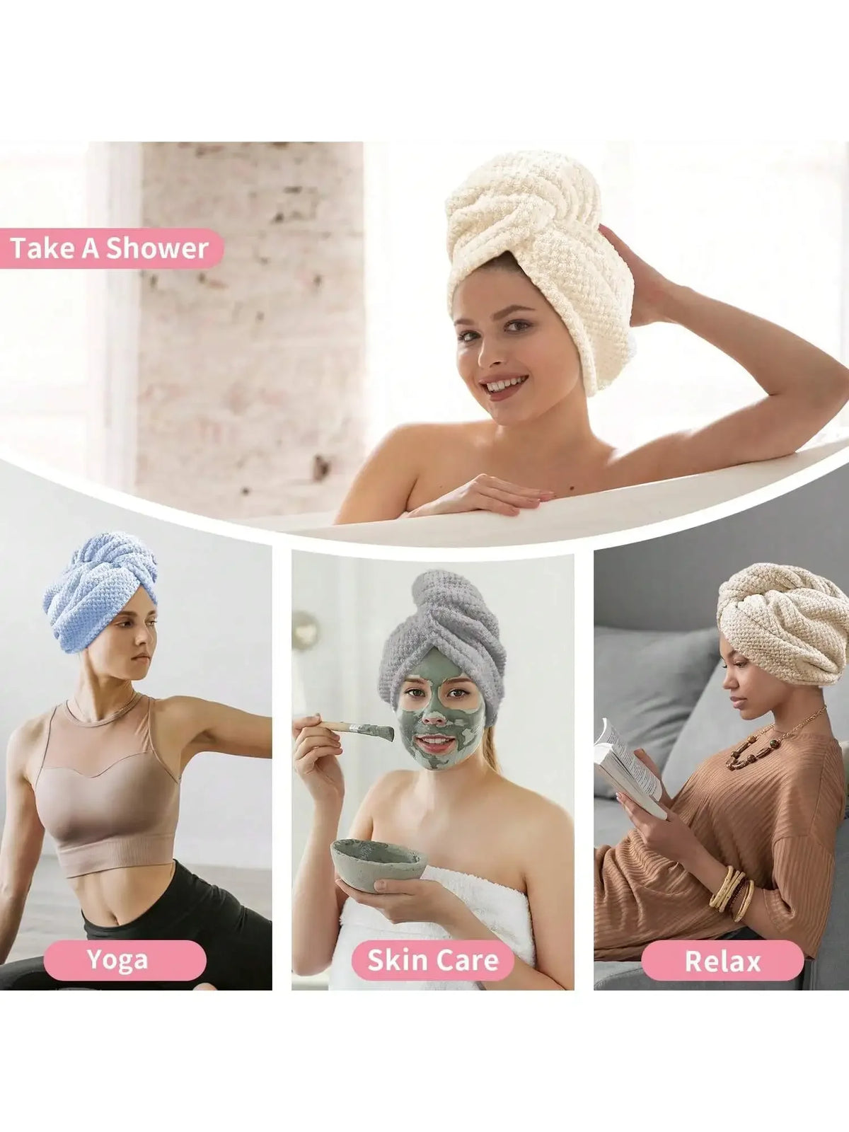 Solid color hair towel Textured dry hair cap 9.8 "X 25.5" absorbent hair