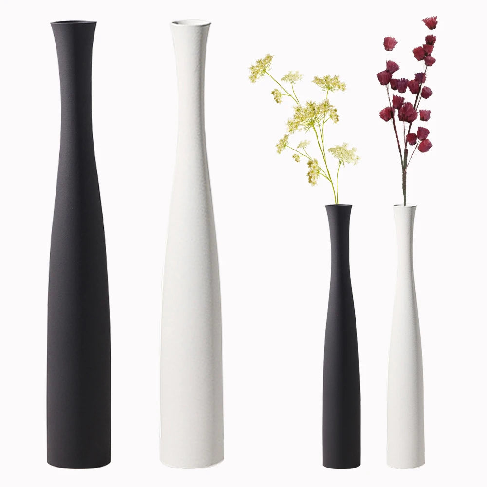 40cm Modern Ceramic Vase White Black Plants Ornaments Minimalist Vase for Living Room Home Office Party Decoration Flower Bottle