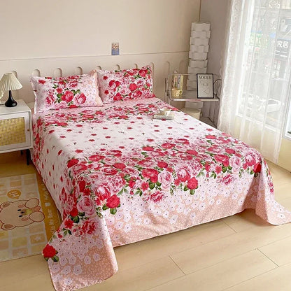 Red Floral Printed Flat Bed Sheet | Single-King