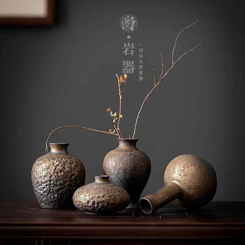 Creative Ceramic Dry Flower Vase, Flower Arrangement, Living Room, Coarse Pottery, Table Decoration, Vases for Flowers
