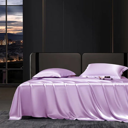 Solid 4pcs Silk Bedding Set with Duvet Cover Fitted/Flat Bed Sheet Pillowcase Bedspreads and Coverlets  Single Double Bedsheet