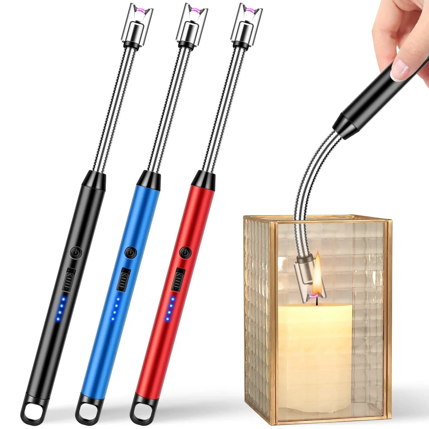 2 Pack Candle Arc Windproof Touch Lighter, USB Rechargeable Lighter with LED Battery Display, Gas Stove Long Lighters