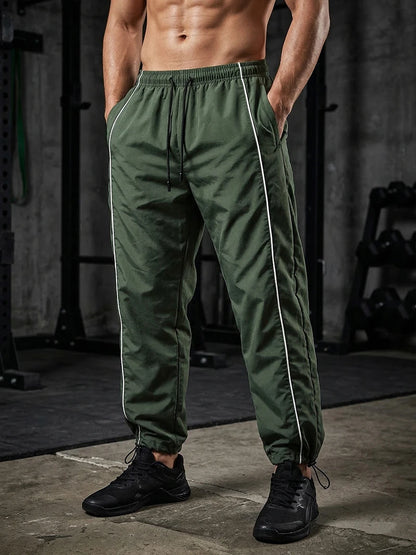 Men's Trendy Sporty Pants with Lines Gym Workout Running Trousers with Side Pockets Athletic Quick-Dry Breathable Sweatpants