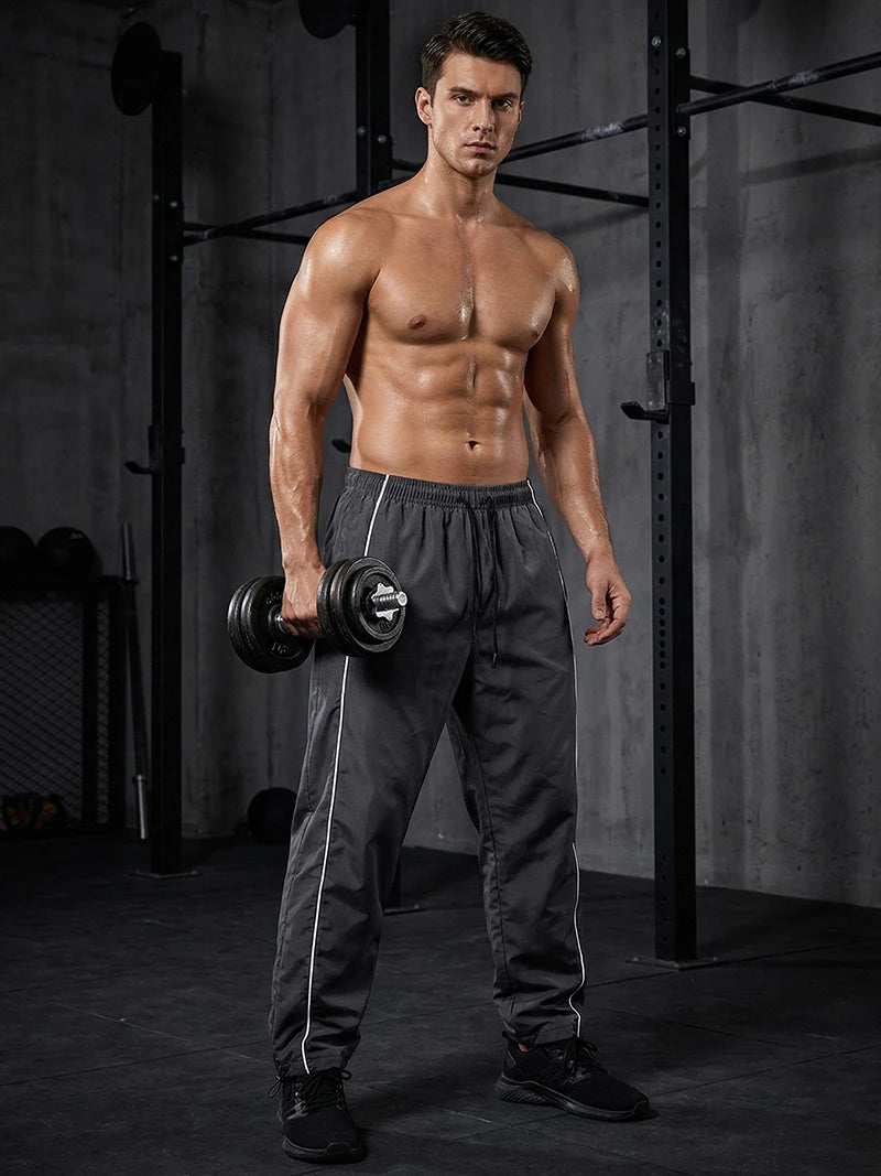 Men's Trendy Sporty Pants with Lines Gym Workout Running Trousers with Side Pockets Athletic Quick-Dry Breathable Sweatpants