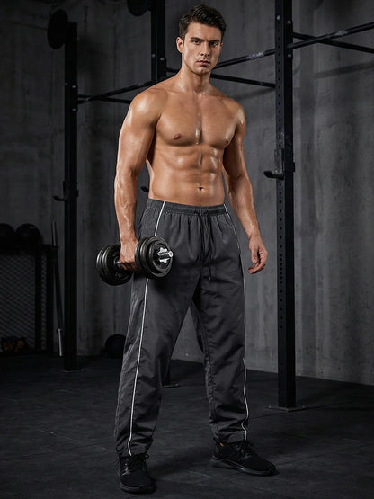 Men's Trendy Sporty Pants with Lines Gym Workout Running Trousers with Side Pockets Athletic Quick-Dry Breathable Sweatpants