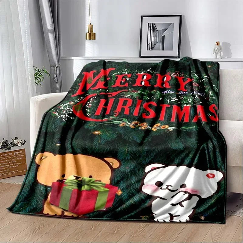 HD Cartoon Printed Bear Dad Blanket Cute Cloth Dudu Series Children's Warm Flannel Soft and Comfortable Home Bed Warm Gift