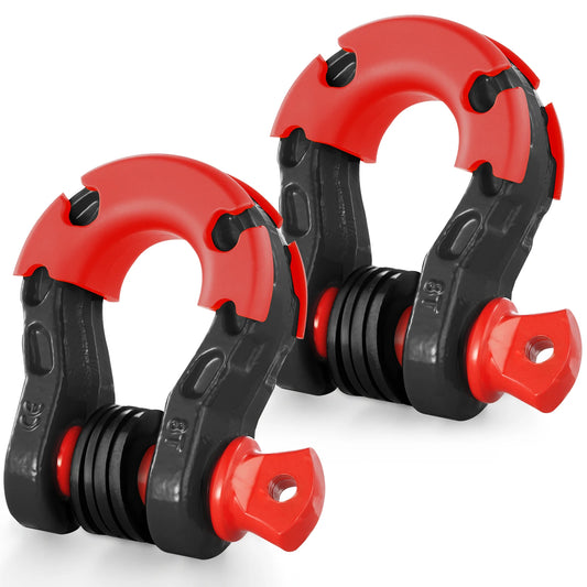 2pcs 3/4" D-Ring Shackle U-Hook Loop Shackles with 7/8" Pin Isolators & Washers for Jeep Off Road Vehicle Recovery