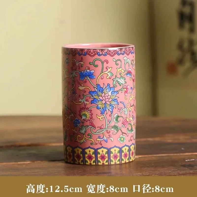 Jingdezhen enamel ceramic flower arrangement Chinese ethnic style living room flower arrangement decoration technology