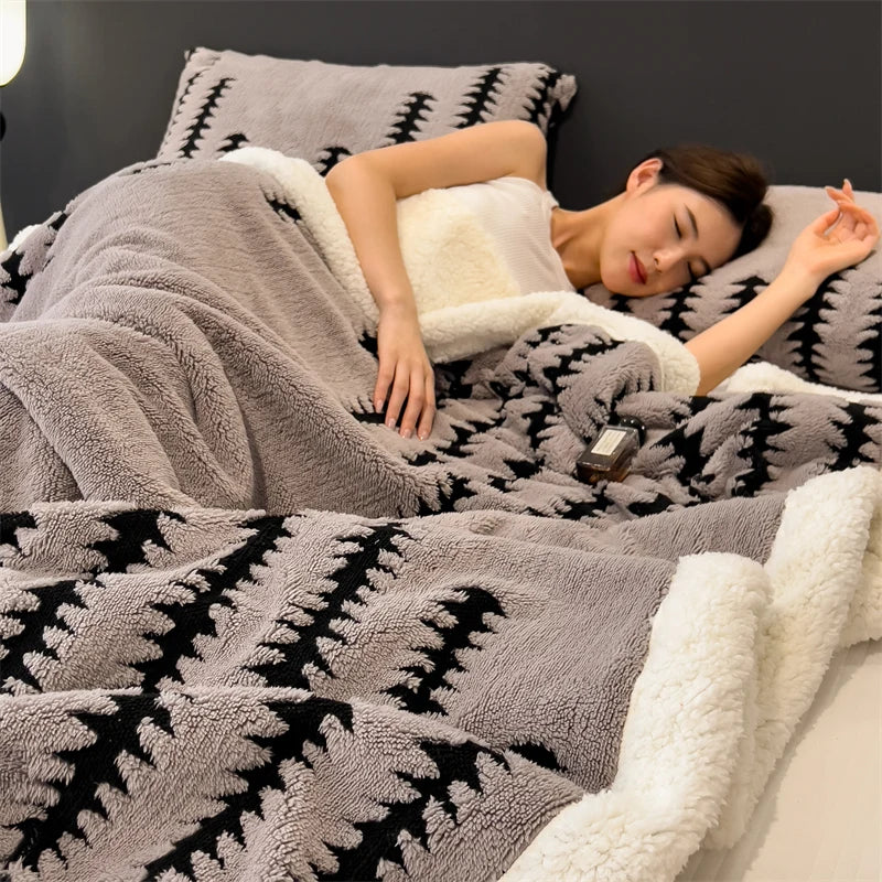 Blanket New Thickened Cloud-feel Fleece Double-layer  Plush Winter Wool Knee Nap Four Seasons Blankets for Sofas Sleeping