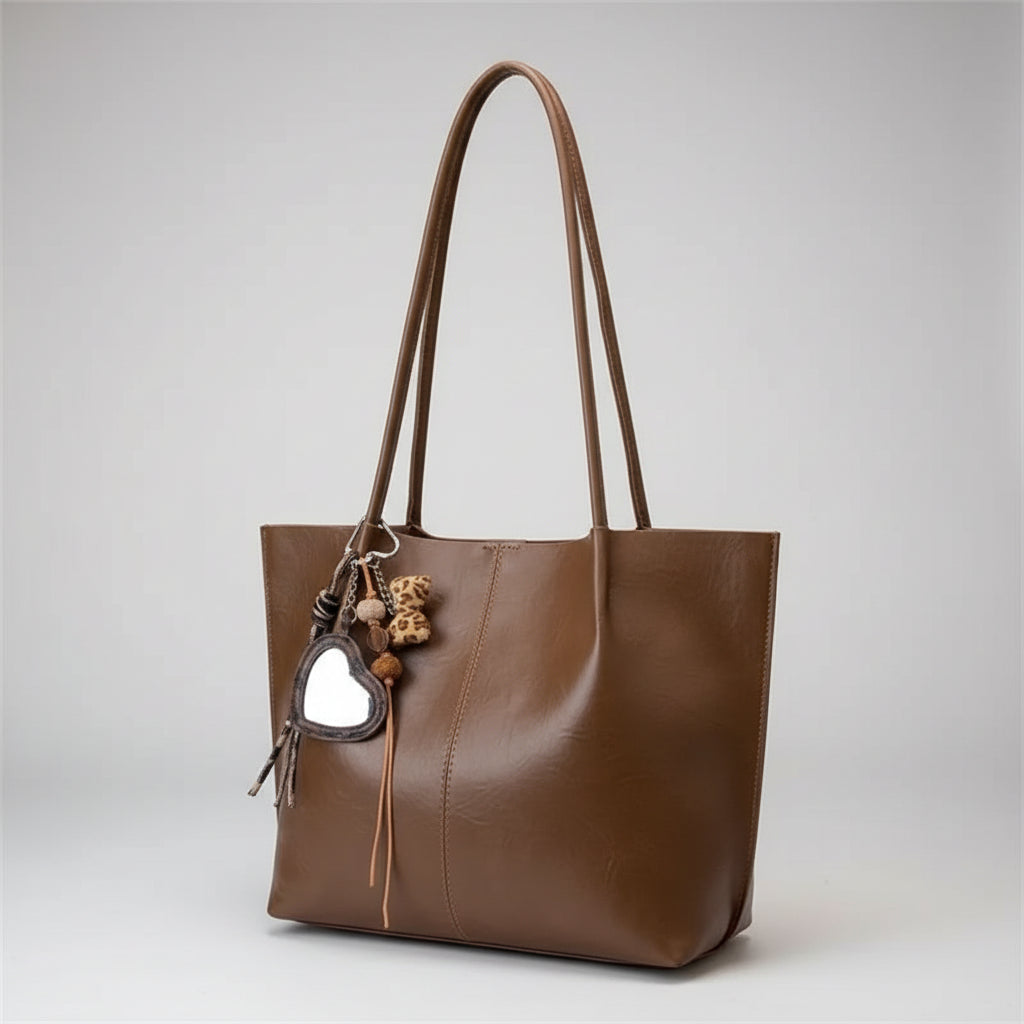 Khaki Wrinkled Faux Leather Tote, Fits 13-Inch Laptop