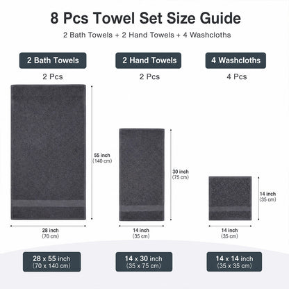 Towels 8 Piece Majestic Plush Luxury Towel Set, Cotton, Grey | Majestic - Bath Towel Set
