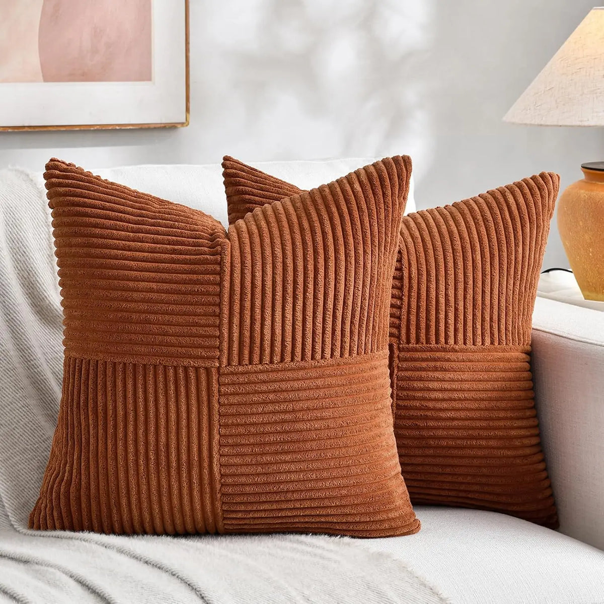 Solid-Color Corduroy Cushion Cover with Hidden Zipper